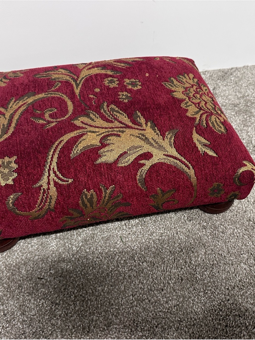 Upholstered Red and Gold Floral Footstool - Home Accents